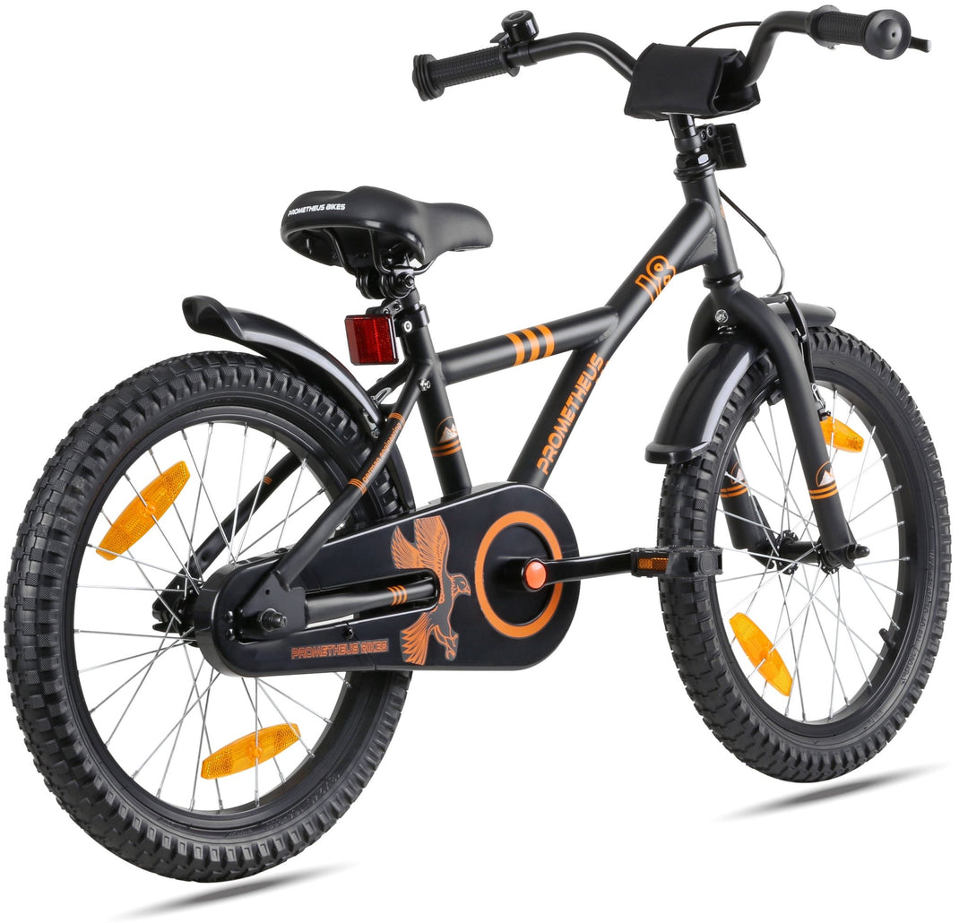 Kinderfahrrad 18 Zoll ab 5 Jahre in Schwarz Matt & Orange – Kinderfahrrad 18 Zoll von prometheus - bikes | prometheus - bikes