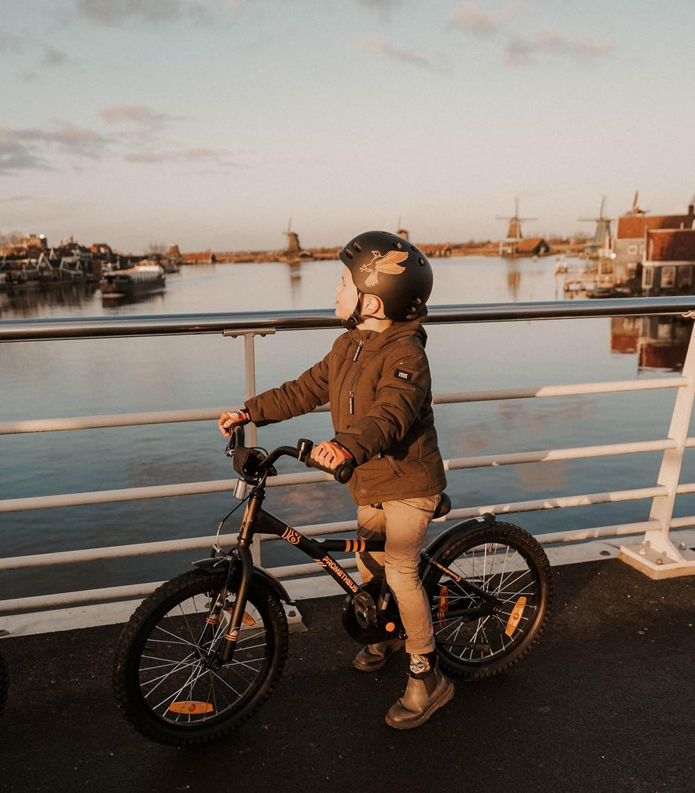Kinderfahrrad 18 Zoll ab 5 Jahre in Schwarz Matt & Orange – Kinderfahrrad 18 Zoll von prometheus - bikes | prometheus - bikes