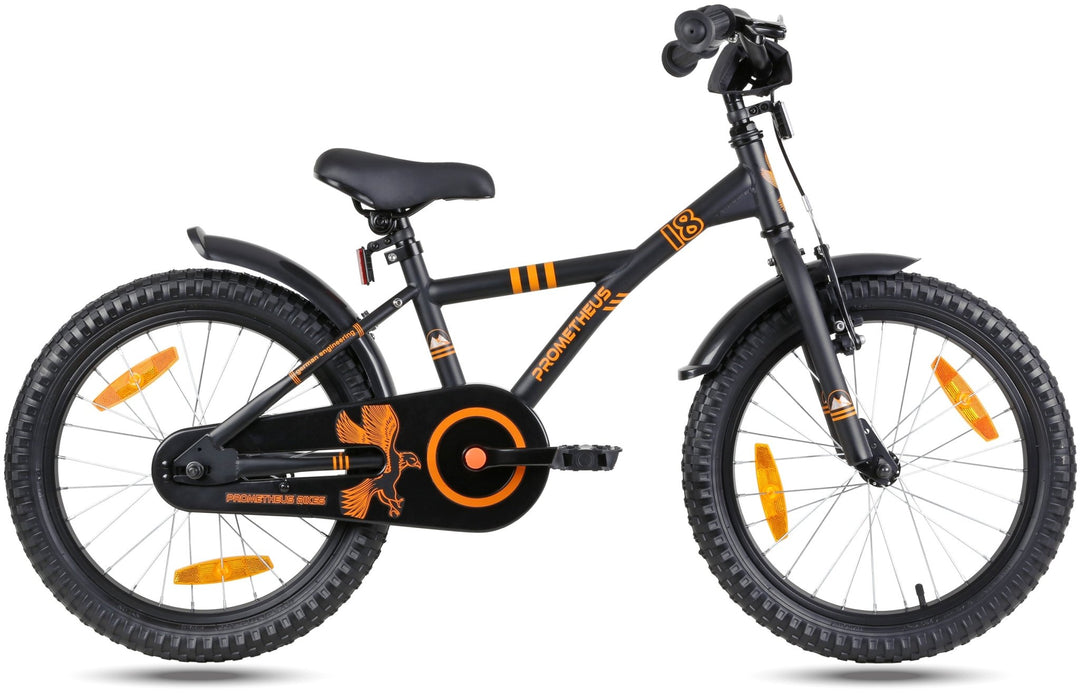Kinderfahrrad 18 Zoll ab 5 Jahre in Schwarz Matt & Orange – Kinderfahrrad 18 Zoll von prometheus - bikes | prometheus - bikes