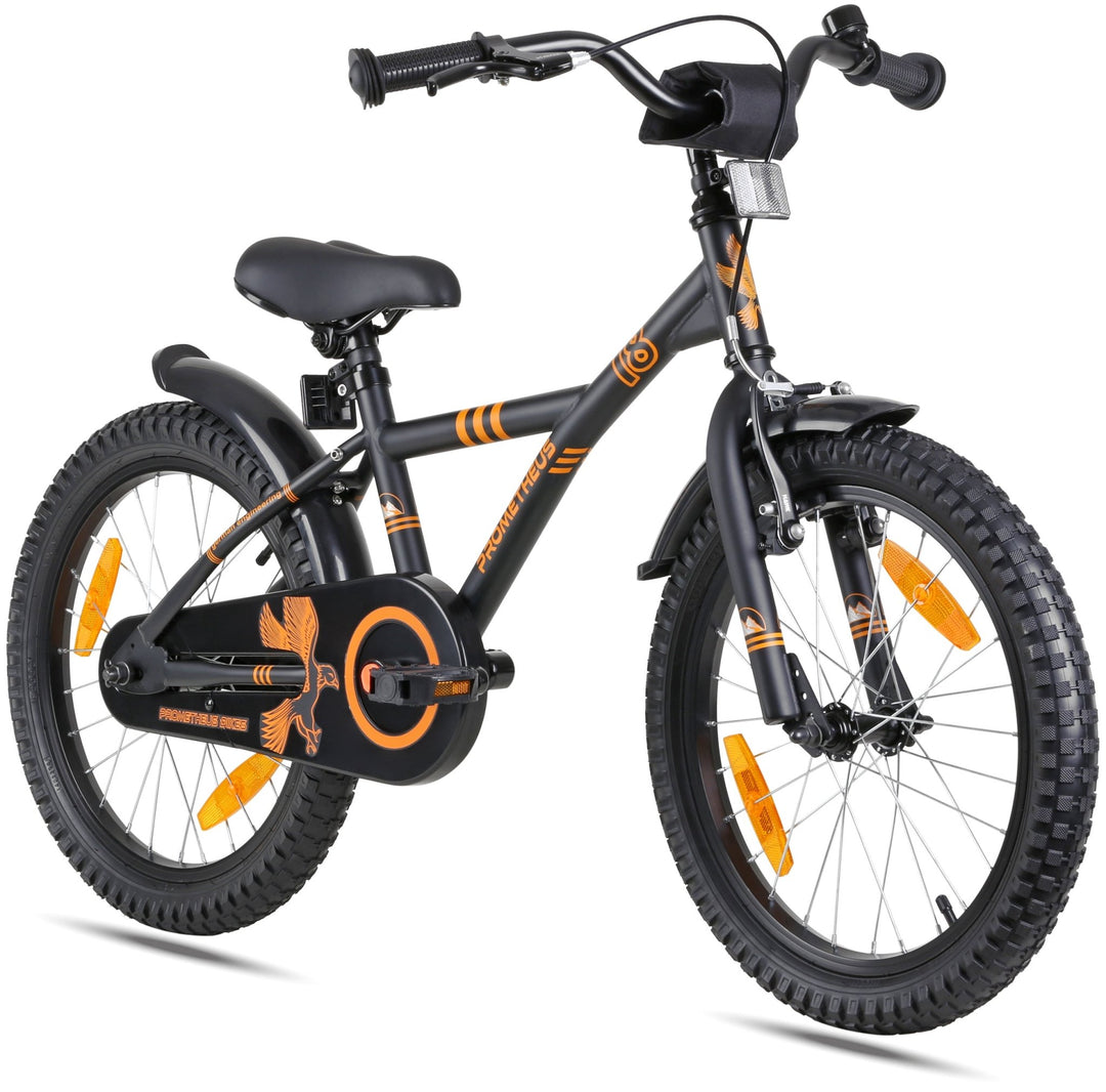 Kinderfahrrad 18 Zoll ab 5 Jahre in Schwarz Matt & Orange – Kinderfahrrad 18 Zoll von prometheus - bikes | prometheus - bikes