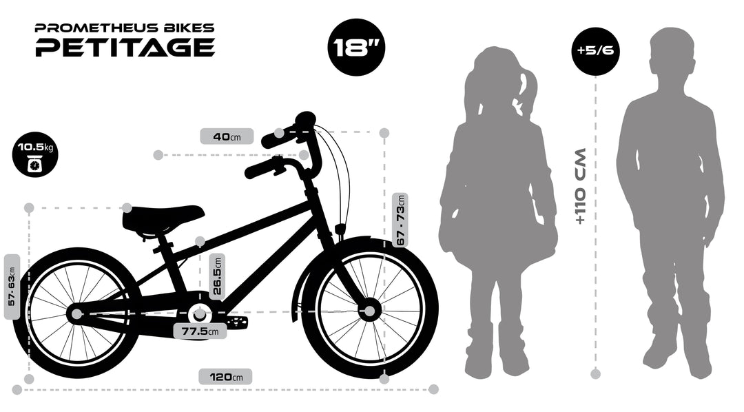 Größenvergleich Kinderfahrrad 18 Zoll blau neben Kind und Erwachsenem