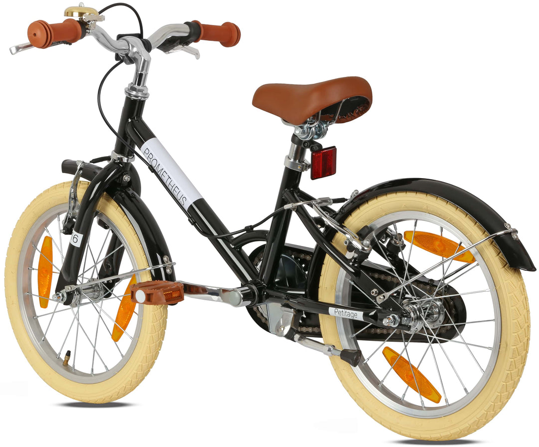 Schwarzes Kinderfahrrad 18 Zoll Rückansicht mit Schutzblech