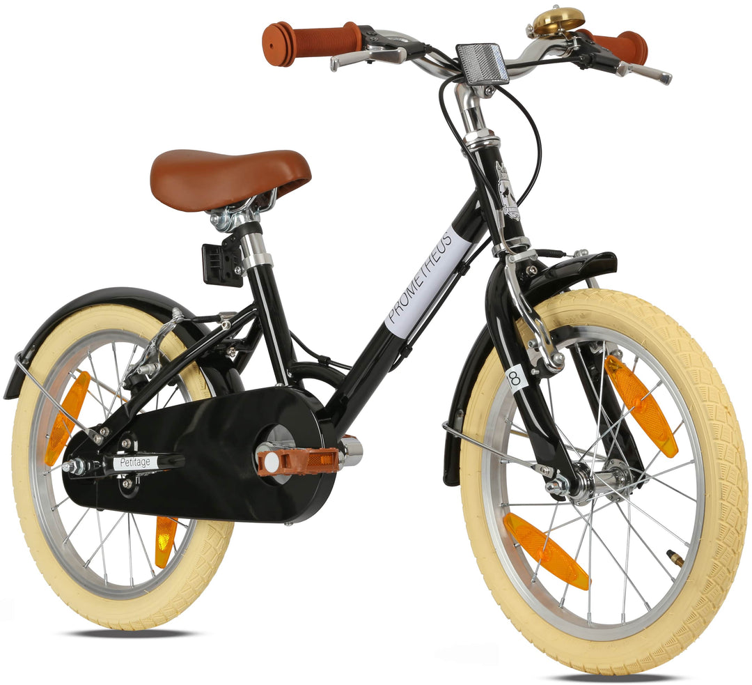Kinderfahrrad 18 Zoll schwarz Retro-Design Vorderansicht