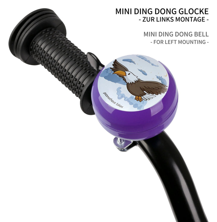 Klingel für Kinder - Ding Dong Glocke - 60 mm - Links Montage in Violett – Fahrradklingel von prometheus - bikes | prometheus - bikes