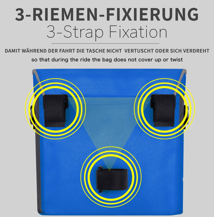 Lenkertasche mit Tragegurt & 3 Riemen Sicherung in Blau – Lenkertaschen von prometheus - bikes | prometheus - bikes