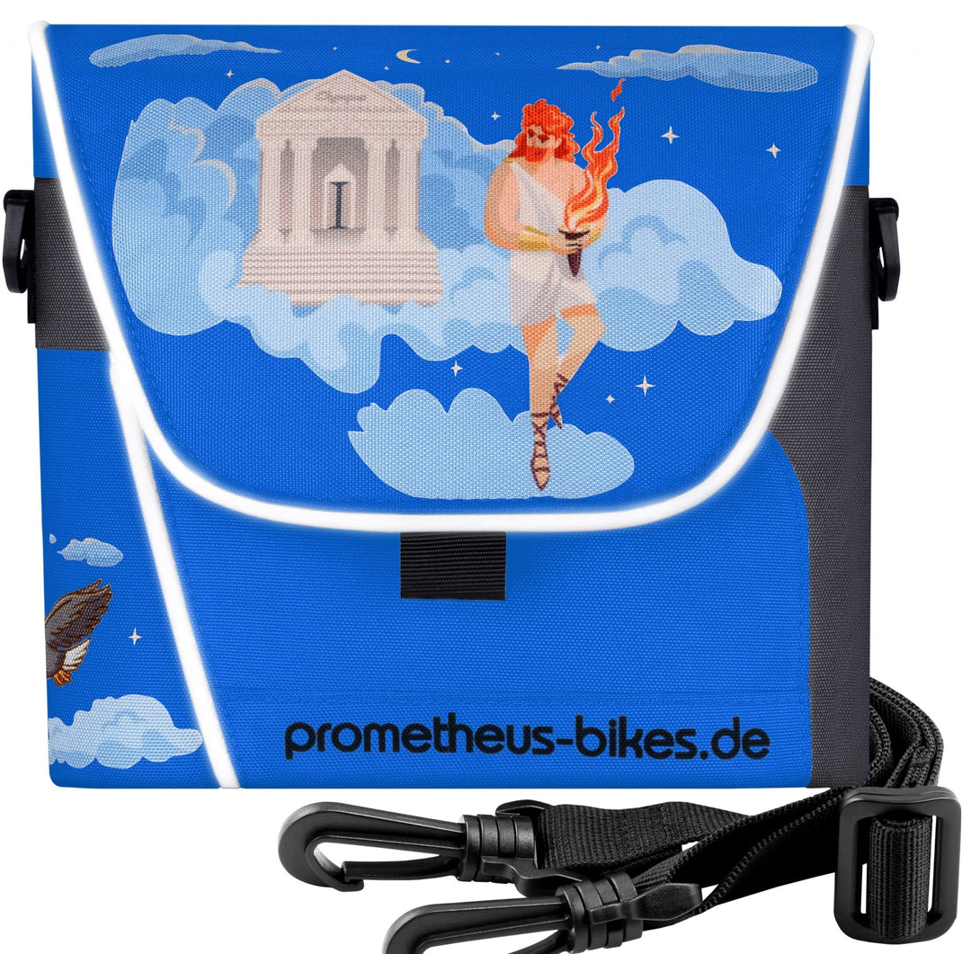 Lenkertasche mit Tragegurt & 3 Riemen Sicherung in Blau – Lenkertaschen von prometheus - bikes | prometheus - bikes