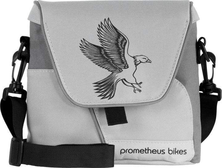 Lenkertasche mit Tragegurt & 3 Riemen Sicherung in Grau – Lenkertaschen von prometheus - bikes | prometheus - bikes