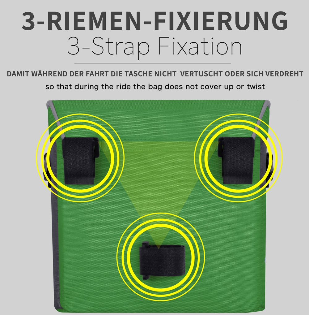 Lenkertasche mit Tragegurt & 3 Riemen Sicherung in Grün – Lenkertaschen von prometheus - bikes | prometheus - bikes
