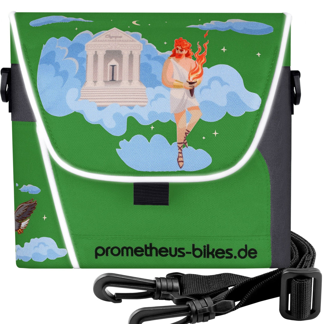 Lenkertasche mit Tragegurt & 3 Riemen Sicherung in Grün – Lenkertaschen von prometheus - bikes | prometheus - bikes