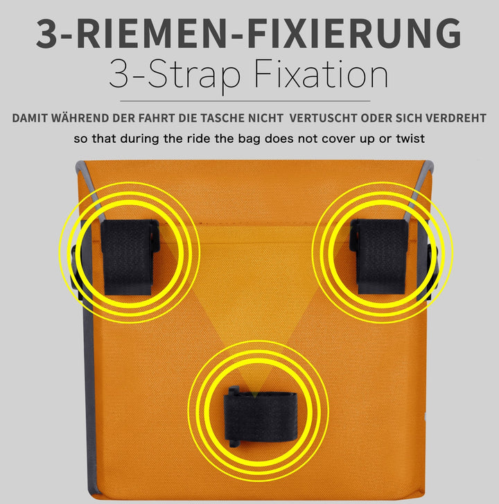 Lenkertasche mit Tragegurt & 3 Riemen Sicherung in Orange – Lenkertaschen von prometheus - bikes | prometheus - bikes