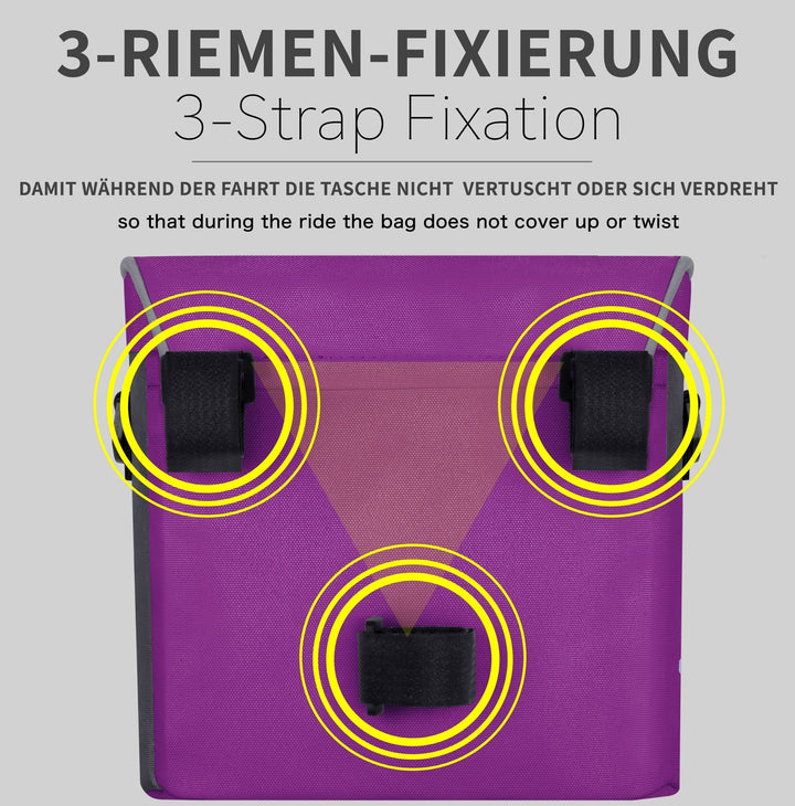 Lenkertasche mit Tragegurt & 3 Riemen Sicherung in Violett – Lenkertaschen von prometheus - bikes | prometheus - bikes