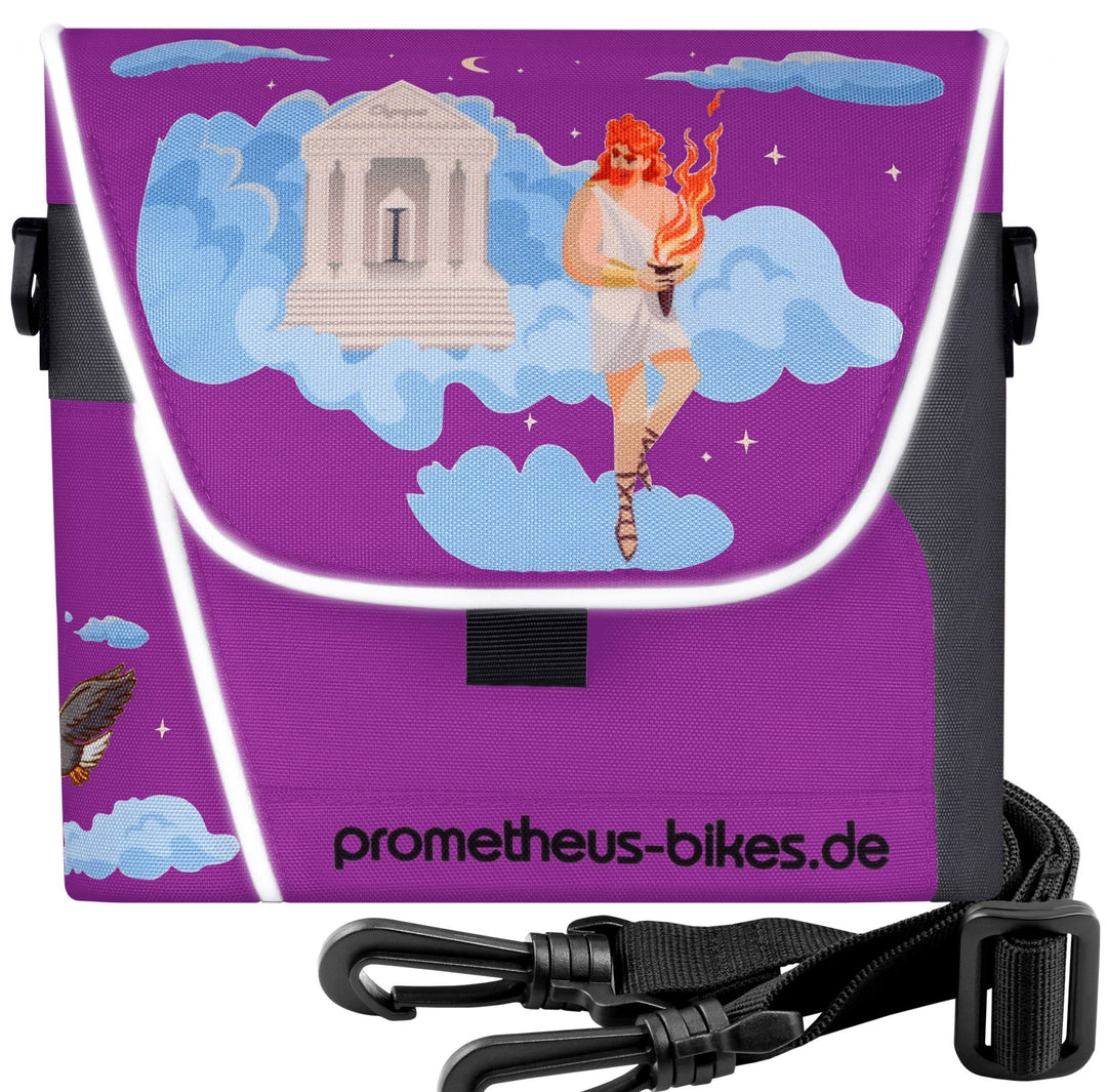 Lenkertasche mit Tragegurt & 3 Riemen Sicherung in Violett – Lenkertaschen von prometheus - bikes | prometheus - bikes