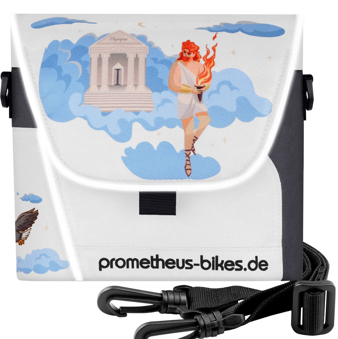 Lenkertasche mit Tragegurt & 3 Riemen Sicherung in Weiß – Lenkertaschen von prometheus - bikes | prometheus - bikes