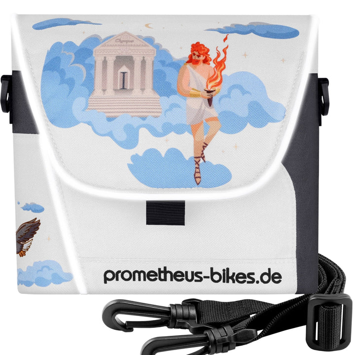 Lenkertasche mit Tragegurt & 3 Riemen Sicherung in Weiß – Lenkertaschen von prometheus - bikes | prometheus - bikes