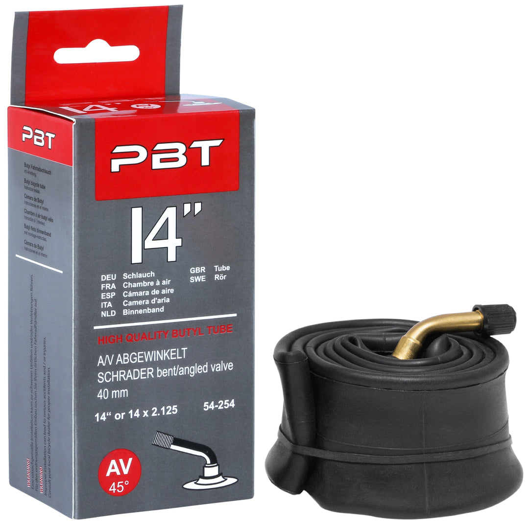 PBT Schlauch 10 Zoll AV abgewinkelt für Kinderfahrrad Laufrad Roller und Kinderwagen – Fahrradschlauch von prometheus - bikes | prometheus - bikes