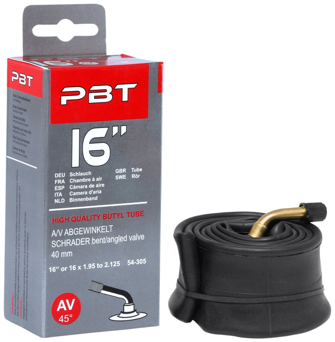 PBT Schlauch 16 Zoll AV abgewinkelt für Kinderfahrrad – Fahrradschlauch von prometheus - bikes | prometheus - bikes