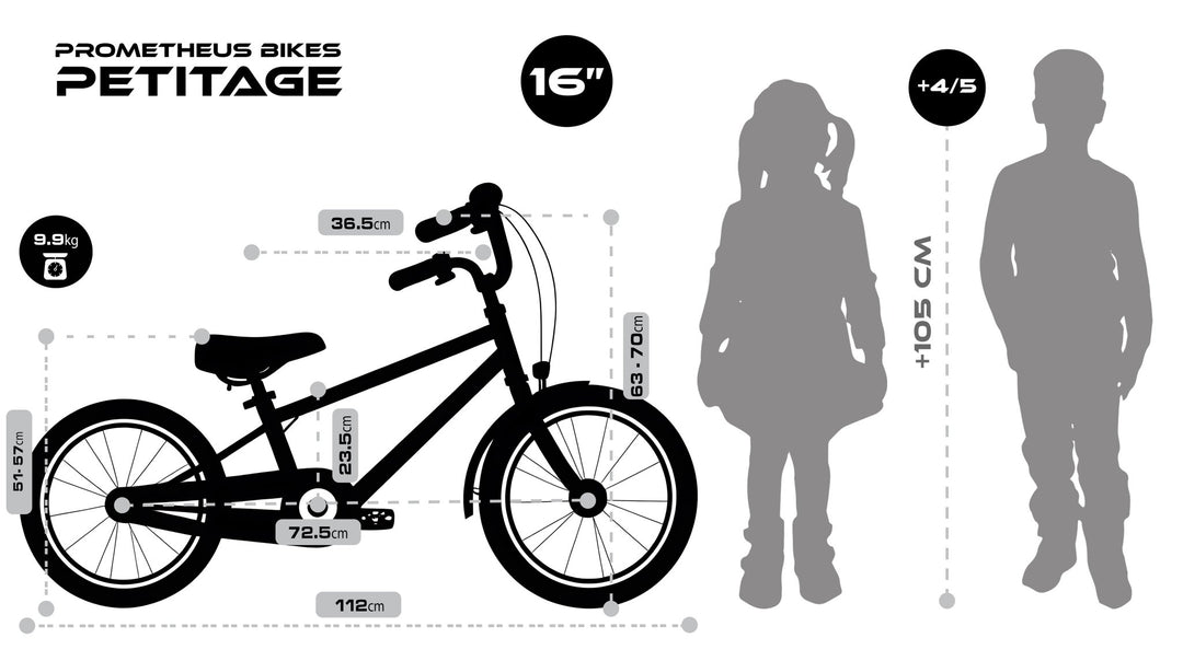 RETRO Kinderrad ab 4 - 5 Jahre in 16 Zoll | Schwarz – Kinderfahrrad 16 Zoll von prometheus - bikes | prometheus - bikes