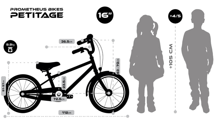 RETRO Kinderrad ab 4 - 5 Jahre in 16 Zoll | Schwarz – Kinderfahrrad 16 Zoll von prometheus - bikes | prometheus - bikes
