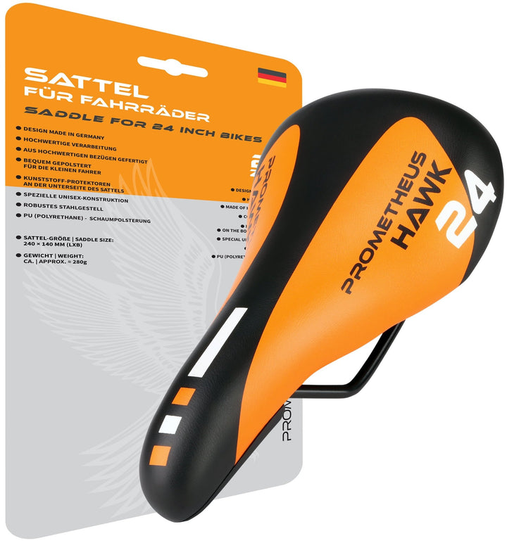 Sattel für 24 Zoll Jugend Fahrrad - Sattel Unisex in Orange – Fahrradsättel von prometheus - bikes | prometheus - bikes