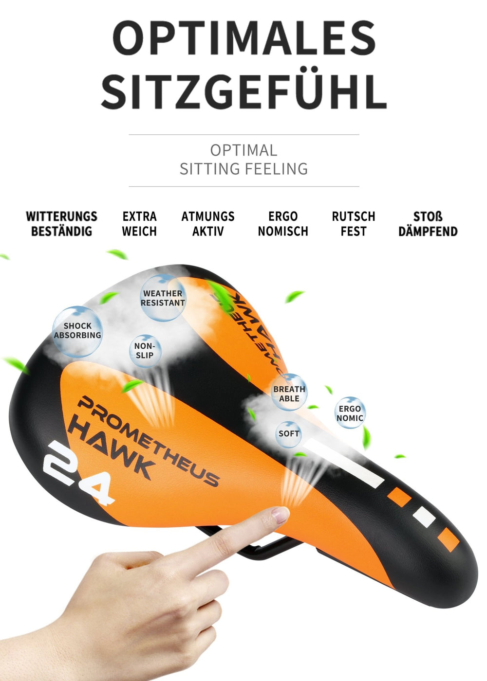 Sattel für 24 Zoll Jugend Fahrrad - Sattel Unisex in Orange – Fahrradsättel von prometheus - bikes | prometheus - bikes